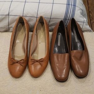 2 pairs of brown loafers